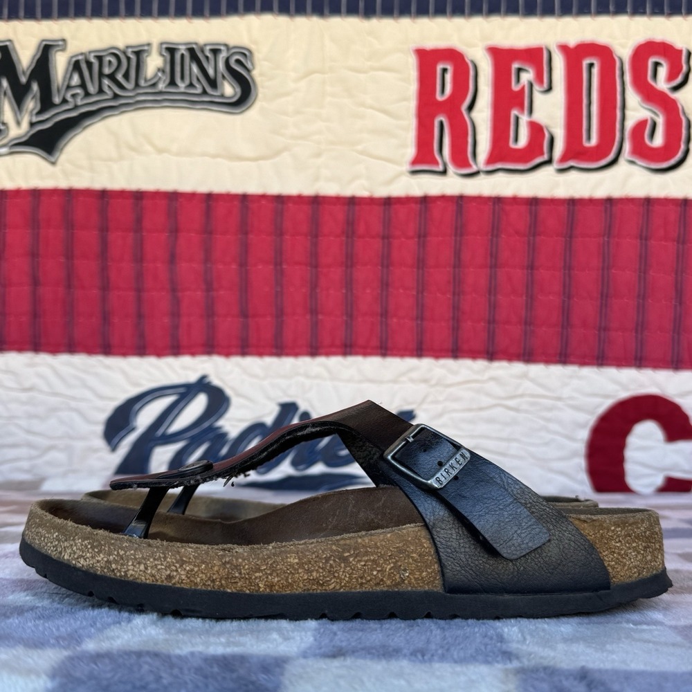 Birkenstock Black Leather Thong Sandals